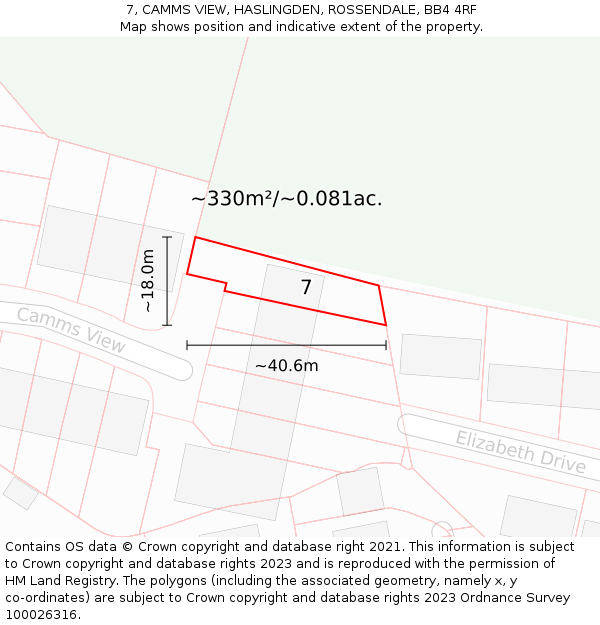 7, CAMMS VIEW, HASLINGDEN, ROSSENDALE, BB4 4RF: Plot and title map