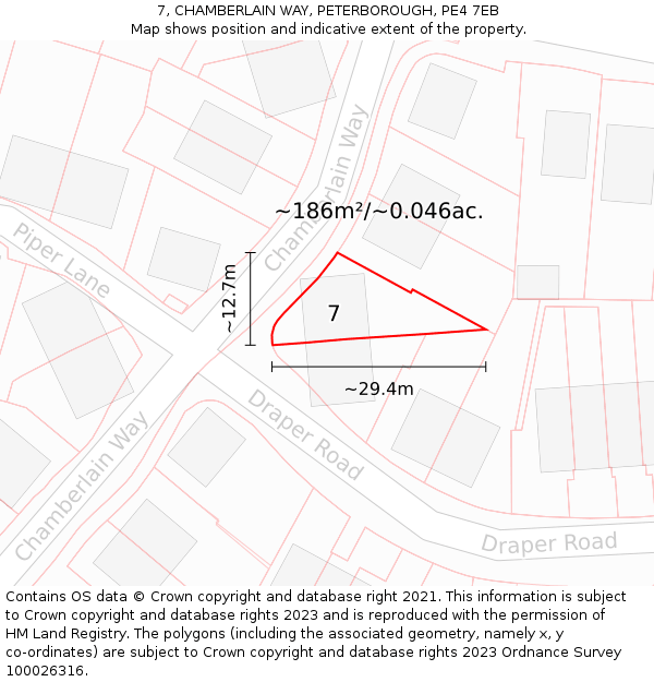 7, CHAMBERLAIN WAY, PETERBOROUGH, PE4 7EB: Plot and title map