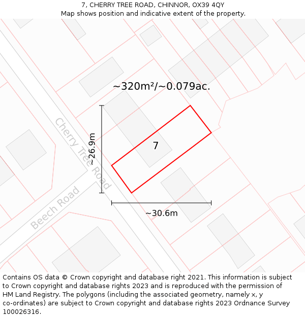 7, CHERRY TREE ROAD, CHINNOR, OX39 4QY: Plot and title map