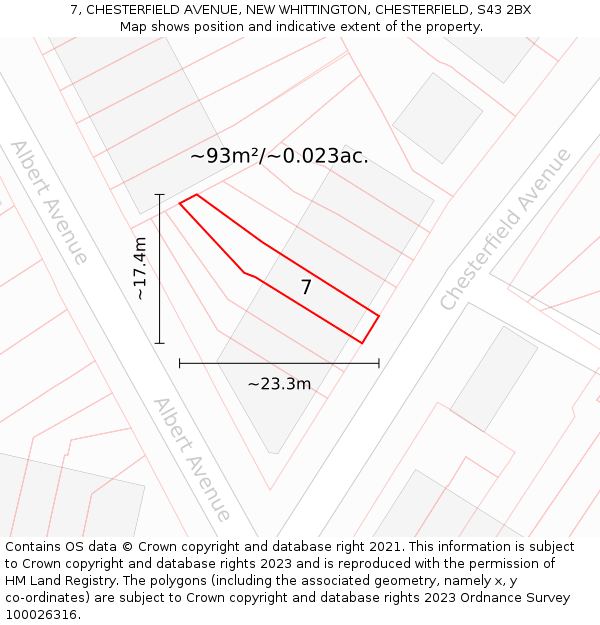 7, CHESTERFIELD AVENUE, NEW WHITTINGTON, CHESTERFIELD, S43 2BX: Plot and title map