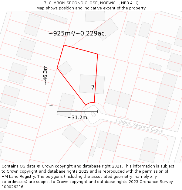 7, CLABON SECOND CLOSE, NORWICH, NR3 4HQ: Plot and title map