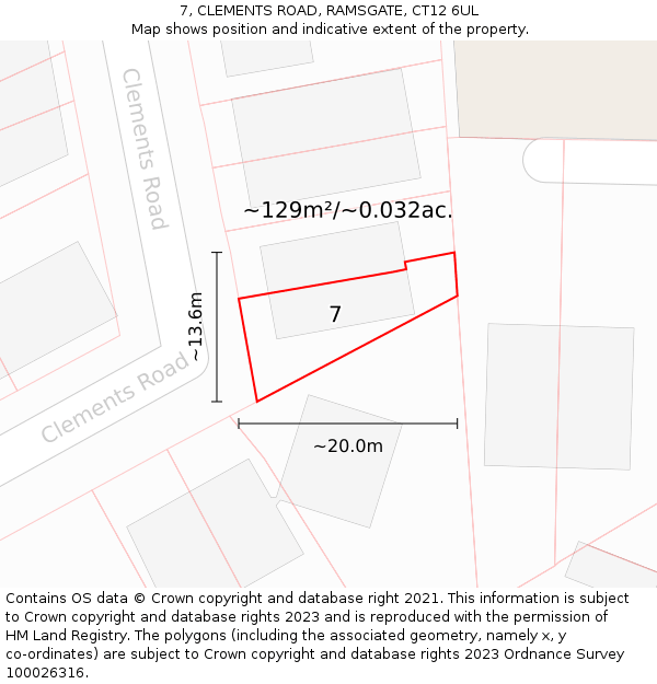 7, CLEMENTS ROAD, RAMSGATE, CT12 6UL: Plot and title map