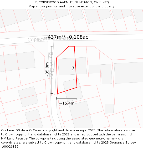 7, COPSEWOOD AVENUE, NUNEATON, CV11 4TQ: Plot and title map