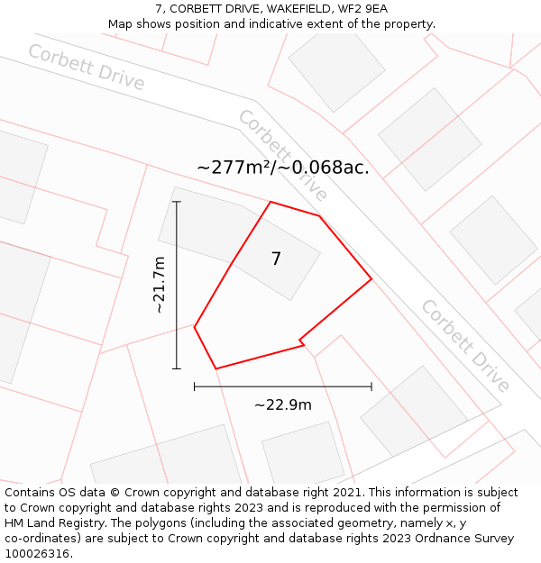 7, CORBETT DRIVE, WAKEFIELD, WF2 9EA: Plot and title map