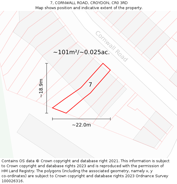 7, CORNWALL ROAD, CROYDON, CR0 3RD: Plot and title map