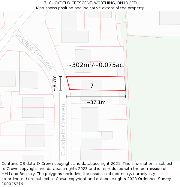 7, CUCKFIELD CRESCENT, WORTHING, BN13 2ED: Plot and title map