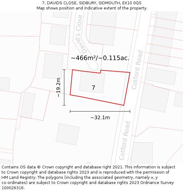 7, DAVIDS CLOSE, SIDBURY, SIDMOUTH, EX10 0QS: Plot and title map