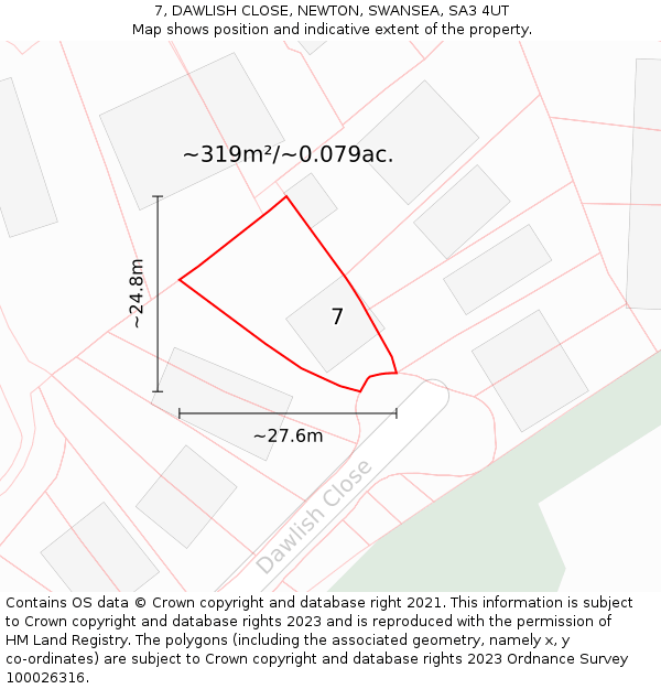 7, DAWLISH CLOSE, NEWTON, SWANSEA, SA3 4UT: Plot and title map