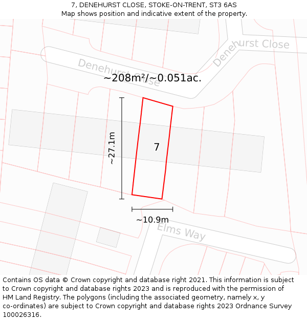 7, DENEHURST CLOSE, STOKE-ON-TRENT, ST3 6AS: Plot and title map