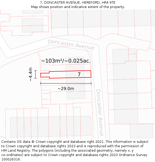 7, DONCASTER AVENUE, HEREFORD, HR4 9TE: Plot and title map