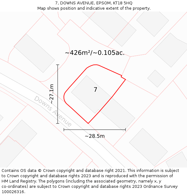 7, DOWNS AVENUE, EPSOM, KT18 5HQ: Plot and title map