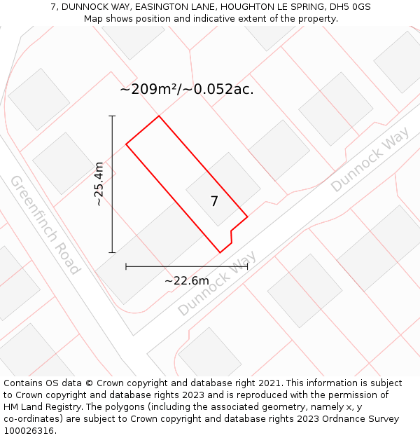 7, DUNNOCK WAY, EASINGTON LANE, HOUGHTON LE SPRING, DH5 0GS: Plot and title map