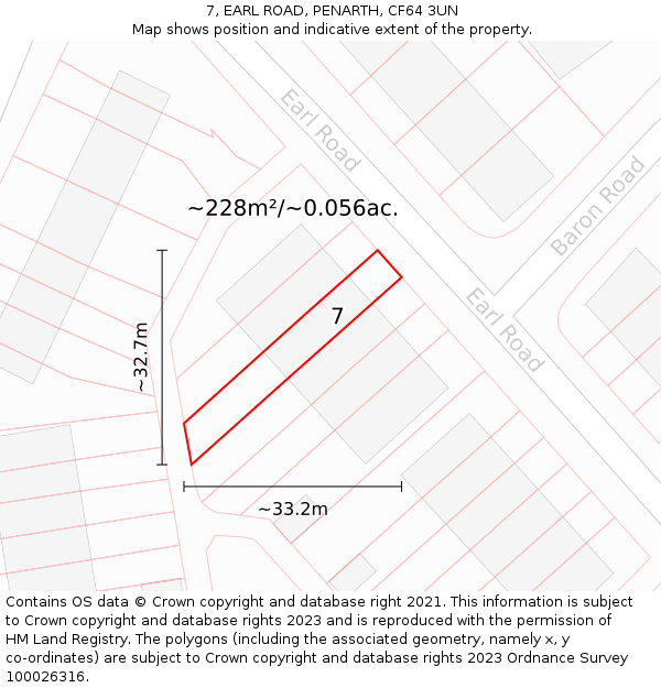 7, EARL ROAD, PENARTH, CF64 3UN: Plot and title map