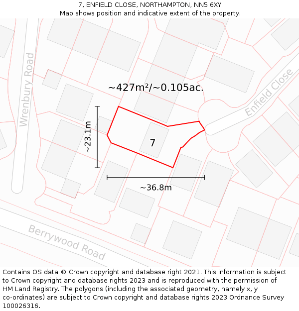 7, ENFIELD CLOSE, NORTHAMPTON, NN5 6XY: Plot and title map