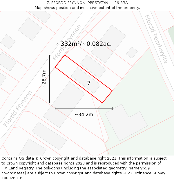 7, FFORDD FFYNNON, PRESTATYN, LL19 8BA: Plot and title map