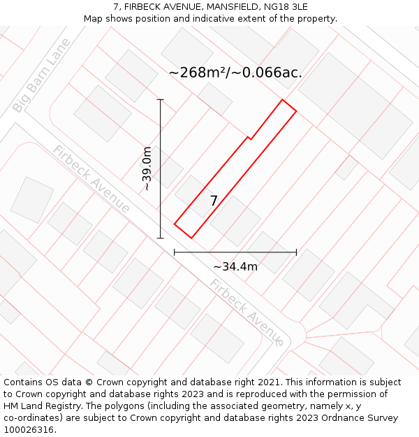 7, FIRBECK AVENUE, MANSFIELD, NG18 3LE: Plot and title map