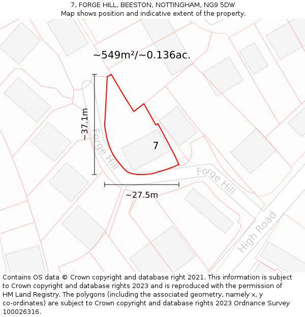 7, FORGE HILL, BEESTON, NOTTINGHAM, NG9 5DW: Plot and title map