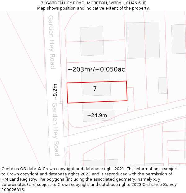 7, GARDEN HEY ROAD, MORETON, WIRRAL, CH46 6HF: Plot and title map