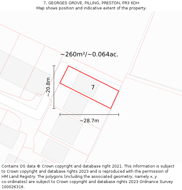 7, GEORGES GROVE, PILLING, PRESTON, PR3 6DH: Plot and title map