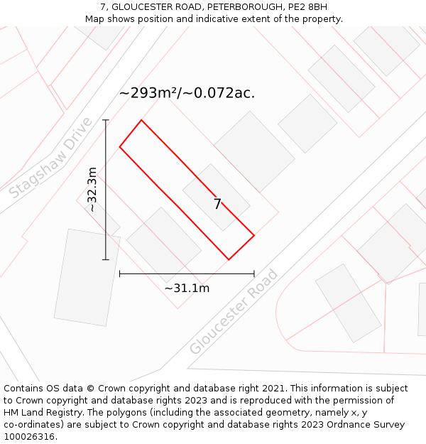 7, GLOUCESTER ROAD, PETERBOROUGH, PE2 8BH: Plot and title map