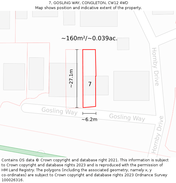 7, GOSLING WAY, CONGLETON, CW12 4WD: Plot and title map