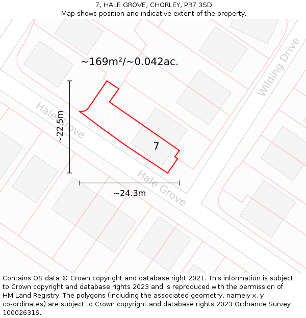 7, HALE GROVE, CHORLEY, PR7 3SD: Plot and title map