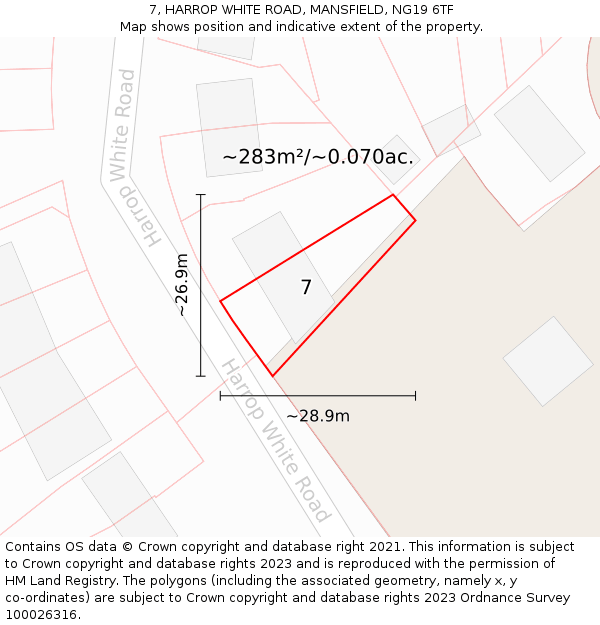 7, HARROP WHITE ROAD, MANSFIELD, NG19 6TF: Plot and title map