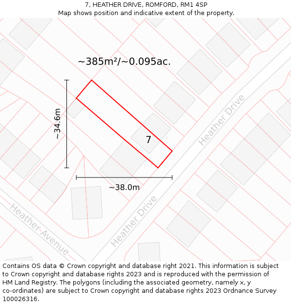 7, HEATHER DRIVE, ROMFORD, RM1 4SP: Plot and title map