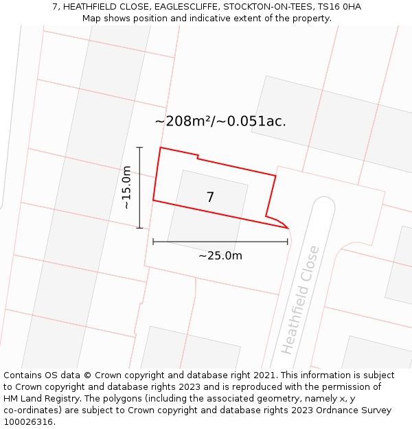 7, HEATHFIELD CLOSE, EAGLESCLIFFE, STOCKTON-ON-TEES, TS16 0HA: Plot and title map