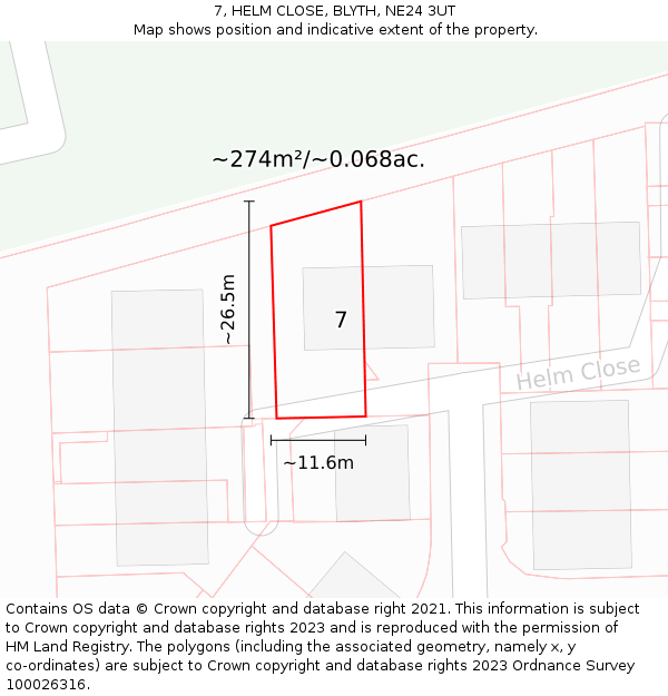 7, HELM CLOSE, BLYTH, NE24 3UT: Plot and title map