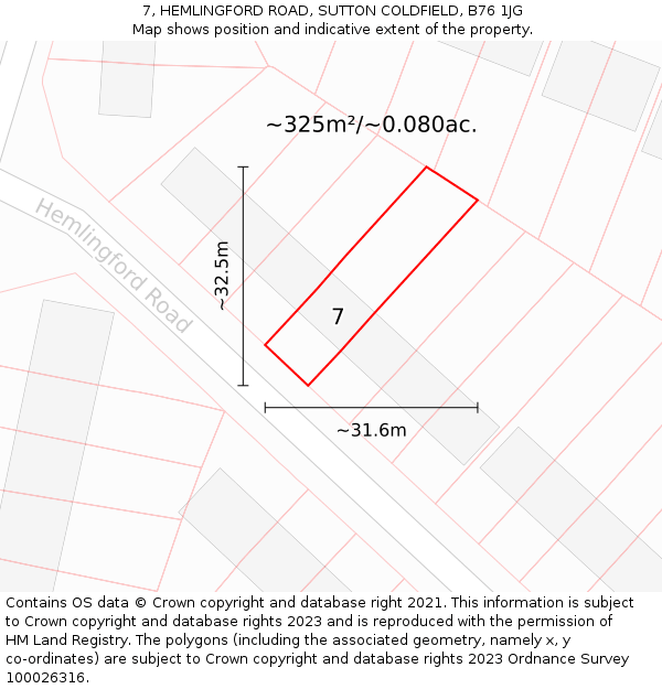 7, HEMLINGFORD ROAD, SUTTON COLDFIELD, B76 1JG: Plot and title map