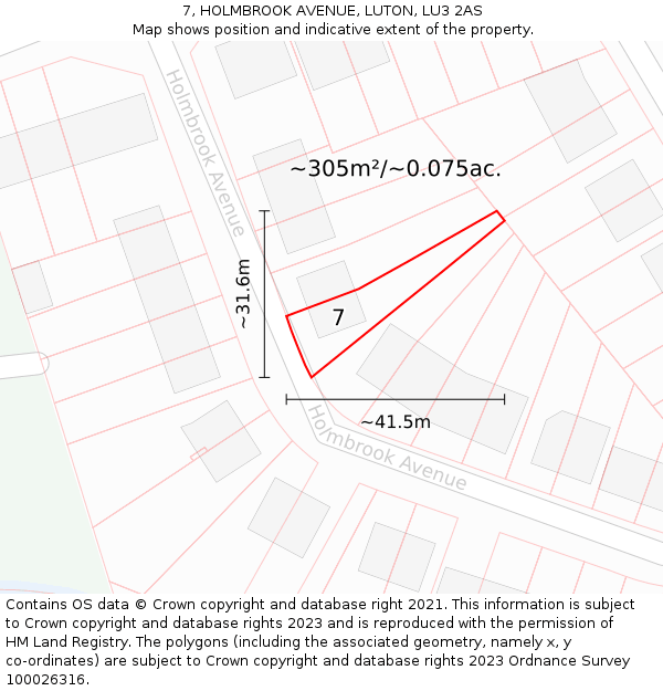 7, HOLMBROOK AVENUE, LUTON, LU3 2AS: Plot and title map