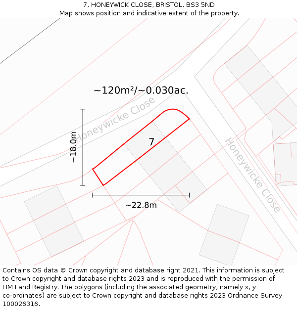 7, HONEYWICK CLOSE, BRISTOL, BS3 5ND: Plot and title map