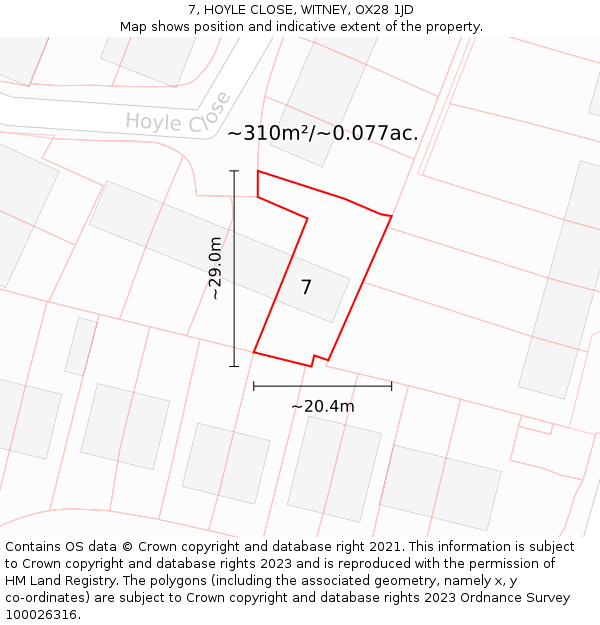7, HOYLE CLOSE, WITNEY, OX28 1JD: Plot and title map