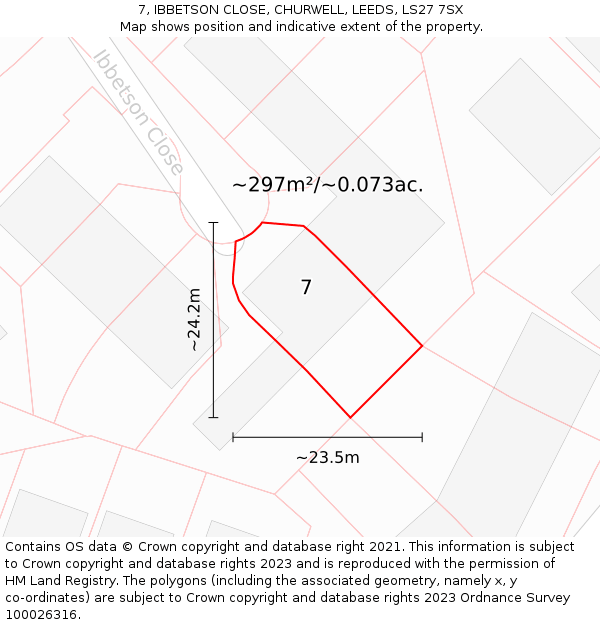 7, IBBETSON CLOSE, CHURWELL, LEEDS, LS27 7SX: Plot and title map