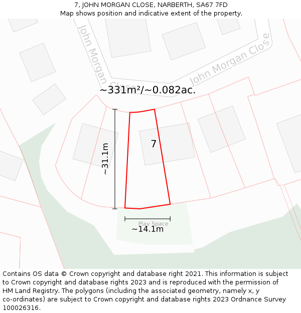 7, JOHN MORGAN CLOSE, NARBERTH, SA67 7FD: Plot and title map