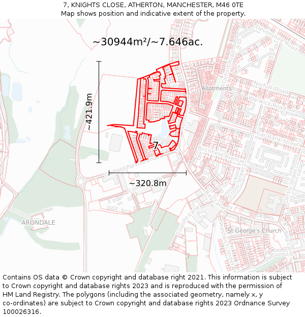 7, KNIGHTS CLOSE, ATHERTON, MANCHESTER, M46 0TE: Plot and title map