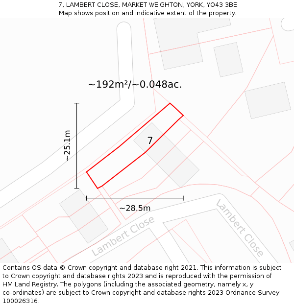 7, LAMBERT CLOSE, MARKET WEIGHTON, YORK, YO43 3BE: Plot and title map