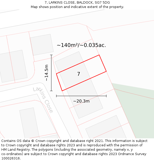 7, LARKINS CLOSE, BALDOCK, SG7 5DG: Plot and title map