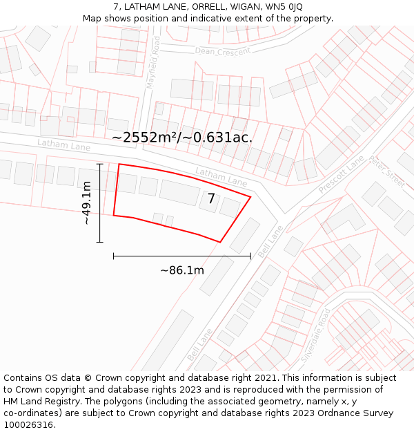 7, LATHAM LANE, ORRELL, WIGAN, WN5 0JQ: Plot and title map