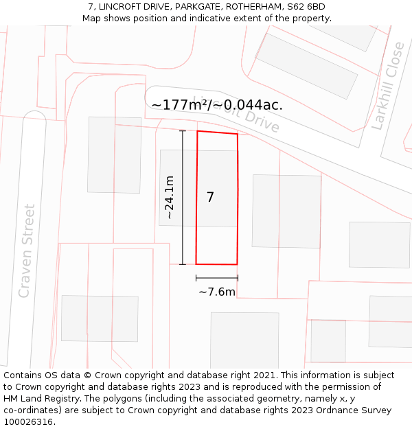 7, LINCROFT DRIVE, PARKGATE, ROTHERHAM, S62 6BD: Plot and title map