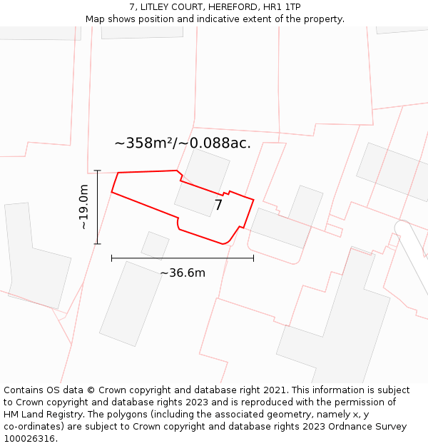 7, LITLEY COURT, HEREFORD, HR1 1TP: Plot and title map