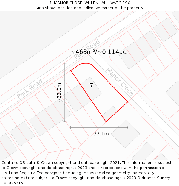 7, MANOR CLOSE, WILLENHALL, WV13 1SX: Plot and title map