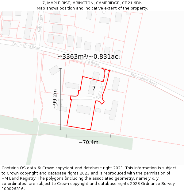 7, MAPLE RISE, ABINGTON, CAMBRIDGE, CB21 6DN: Plot and title map