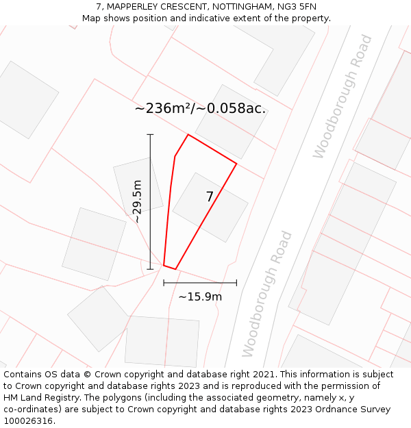 7, MAPPERLEY CRESCENT, NOTTINGHAM, NG3 5FN: Plot and title map