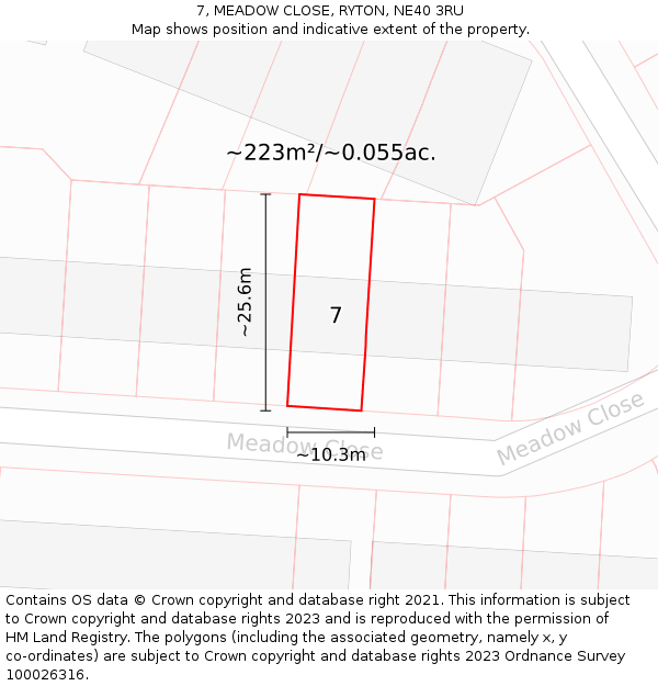 7, MEADOW CLOSE, RYTON, NE40 3RU: Plot and title map
