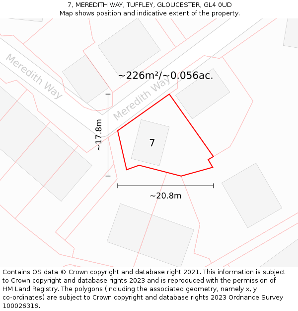 7, MEREDITH WAY, TUFFLEY, GLOUCESTER, GL4 0UD: Plot and title map