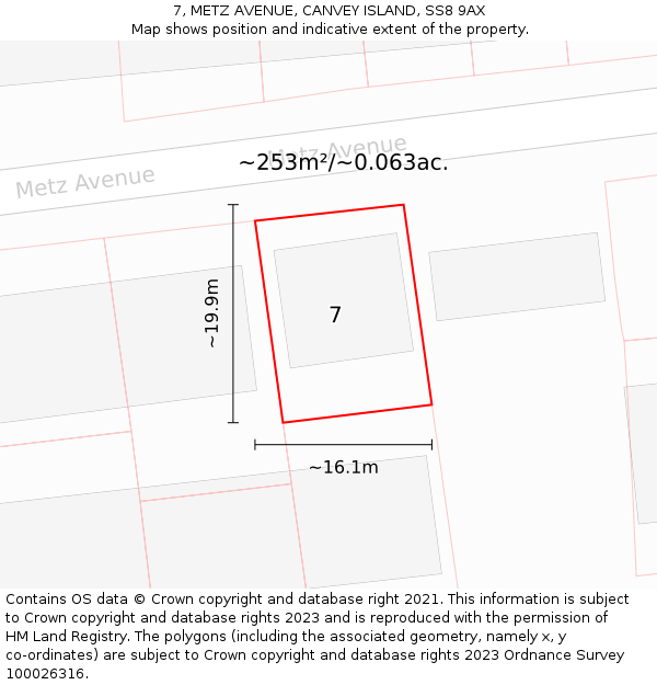 7, METZ AVENUE, CANVEY ISLAND, SS8 9AX: Plot and title map