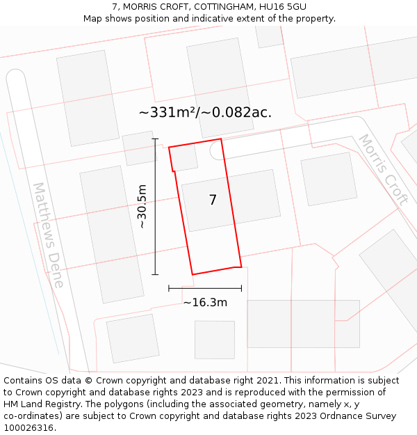 7, MORRIS CROFT, COTTINGHAM, HU16 5GU: Plot and title map