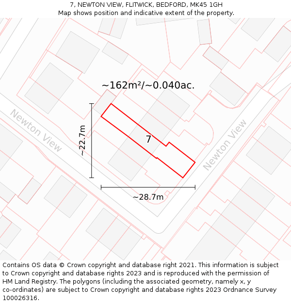 7, NEWTON VIEW, FLITWICK, BEDFORD, MK45 1GH: Plot and title map